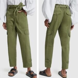 ALEX MILL Expedition Cropped Pants Womens 2 Green Belted Washed Stretch Cotton